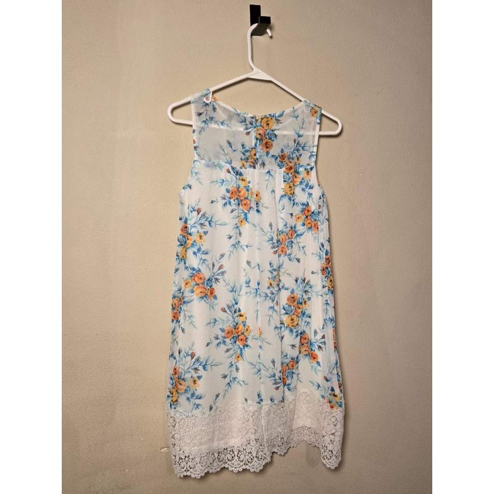 Women's Lily Rose Floral White Orange Blue Sleeveless Dress S - Picture 3 of 6